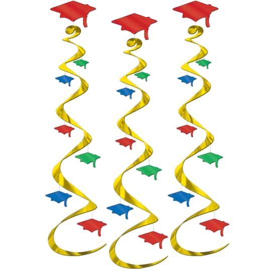 Beistle 30" Multicolor Grad Cap Whirls, 6ct.